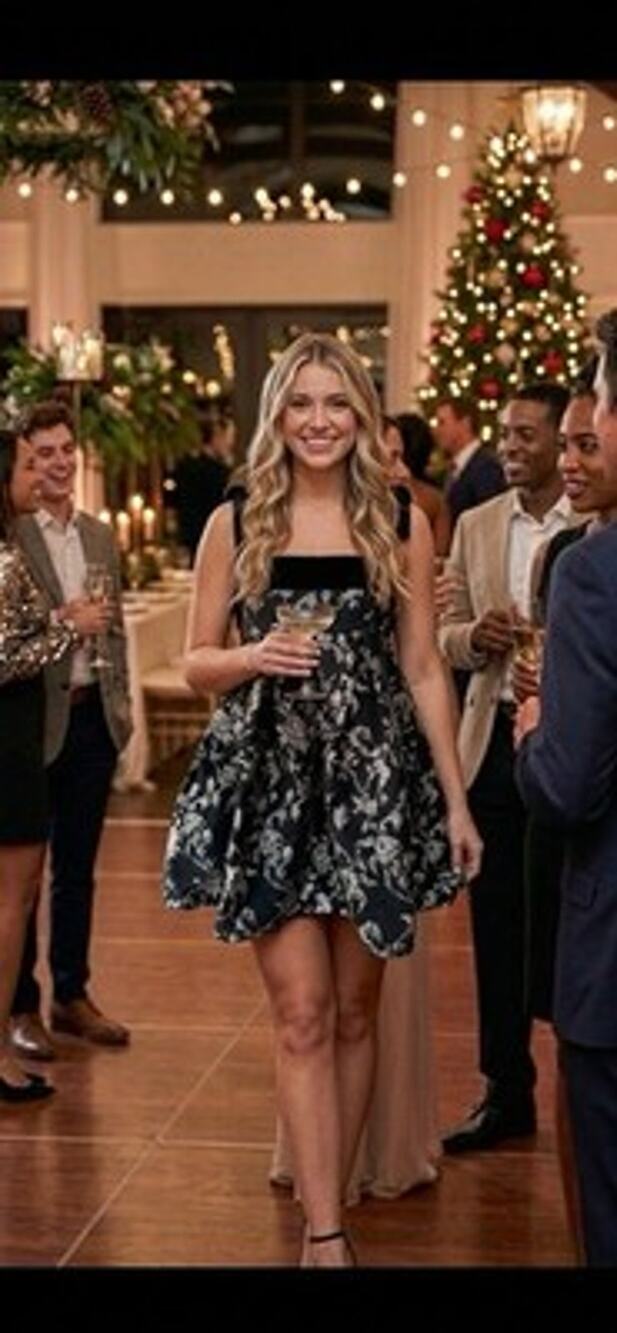 Sofie the Label Metallic Floral Babydoll Mini Dress Velvet Bow Straps NWT L